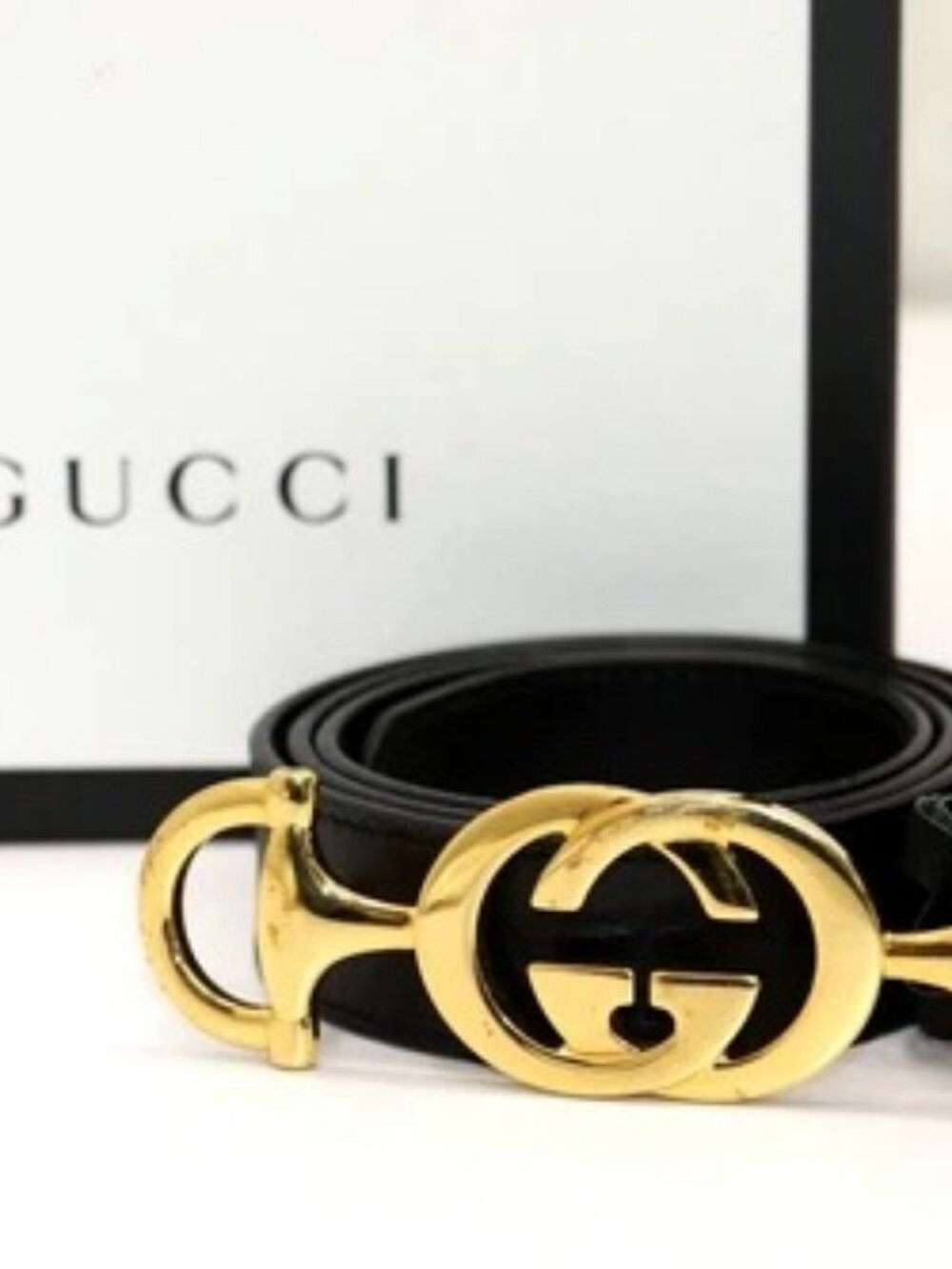 Gucci Zumi Women's Black Leather Belt w/Gold GG Buckle 550122 Size 85-34